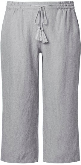 Ulla Popken Cool Linen Elastic Waist Capri Pants Light Grey Melange - Jeans & Pantalons Femme Grandes Tailles – Plus Size - 