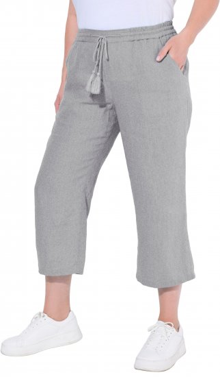 Ulla Popken Cool Linen Elastic Waist Capri Pants Light Grey Melange - Jeans & Pantalons Femme Grandes Tailles – Plus Size - 