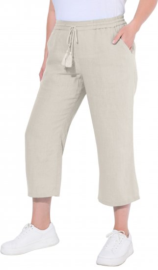 Ulla Popken Cool Linen Elastic Waist Capri Pants Brown - Jeans & Pantalons Femme Grandes Tailles – Plus Size - 
