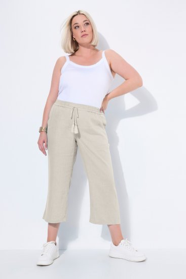 Ulla Popken Cool Linen Elastic Waist Capri Pants Brown - Jeans & Pantalons Femme Grandes Tailles – Plus Size - 