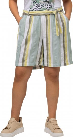 Ulla Popken Striped Wide Leg Elastic Waistband Shorts White - Jeans & Pantalons Femme Grandes Tailles – Plus Size - 