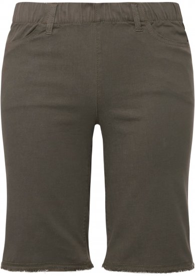 Ulla Popken Frayed Hemline Elastic Waistband Bermuda Shorts Loden Green - Jeans & Pantalons Femme Grandes Tailles – Plus Size - 