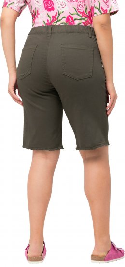 Ulla Popken Frayed Hemline Elastic Waistband Bermuda Shorts Loden Green - Jeans & Pantalons Femme Grandes Tailles – Plus Size - 