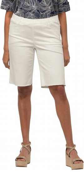 Ulla Popken Frayed Hemline Elastic Waistband Bermuda Shorts White - Jeans & Pantalons Femme Grandes Tailles – Plus Size - 