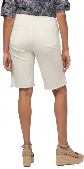 Ulla Popken Frayed Hemline Elastic Waistband Bermuda Shorts White - Jeans & Pantalons Femme Grandes Tailles – Plus Size - 