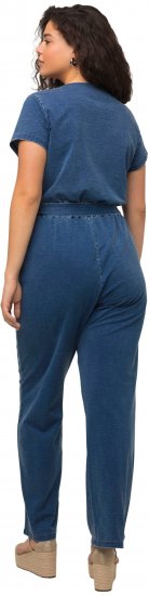 Ulla Popken Wrap Look Short Sleeve Denim Jumpsuit Blue - Jeans & Pantalons Femme Grandes Tailles – Plus Size - 