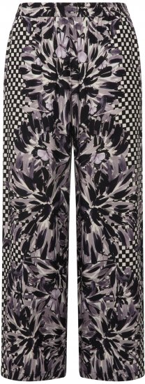 Ulla Popken Checkered Floral Elastic Waist Palazzo Paints Black - Jeans & Pantalons Femme Grandes Tailles – Plus Size - 