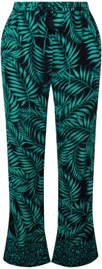Ulla Popken Palm Leaf Print Elastic Waist Pants Navy - Jeans & Pantalons Femme Grandes Tailles – Plus Size - 
