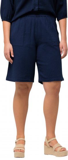 Ulla Popken Muslin Elastic Waist Wide Leg Shorts Blue - Jeans & Pantalons Femme Grandes Tailles – Plus Size - 