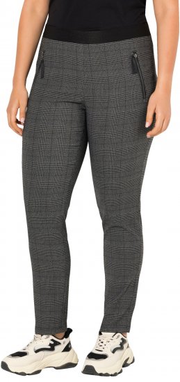 Ulla Popken Plaid Elastic Waist Tapered Leg Pants Black - Jeans & Pantalons Femme Grandes Tailles – Plus Size - 