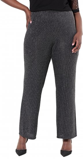 Ulla Popken Sparkling Pinstripe Elastic Waist Pants Black - Jeans & Pantalons Femme Grandes Tailles – Plus Size - 