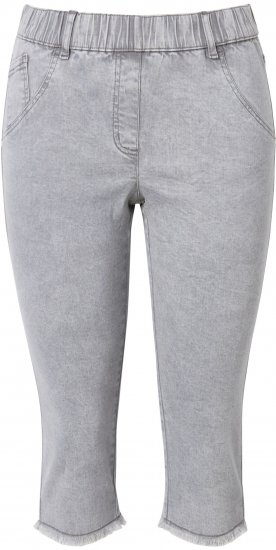 Ulla Popken Denim Fringed Hem Capris Grey - Jeans & Pantalons Femme Grandes Tailles – Plus Size - 