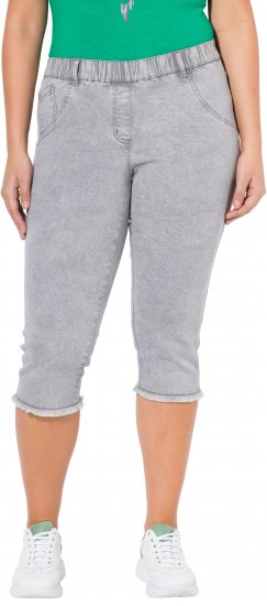 Ulla Popken Denim Fringed Hem Capris Grey - Jeans & Pantalons Femme Grandes Tailles – Plus Size - 