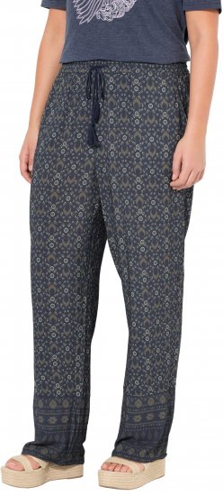 Ulla Popken Geometric Print Elastic Waist Pants Navy - Jeans & Pantalons Femme Grandes Tailles – Plus Size - 