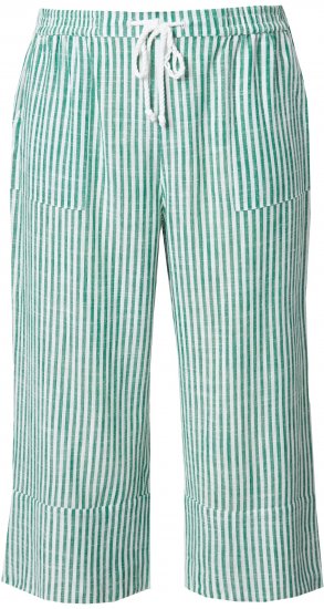 Ulla Popken Coastal Stripe Linen Blend Elastic Waist Culottes Green - Jeans & Pantalons Femme Grandes Tailles – Plus Size - 