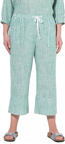 Ulla Popken Coastal Stripe Linen Blend Elastic Waist Culottes Green - Jeans & Pantalons Femme Grandes Tailles – Plus Size - 