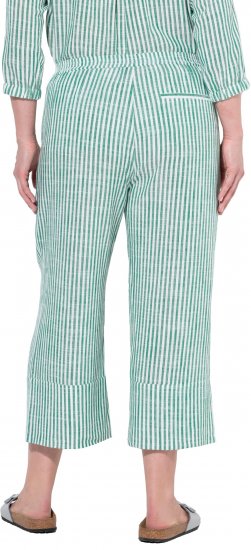 Ulla Popken Coastal Stripe Linen Blend Elastic Waist Culottes Green - Jeans & Pantalons Femme Grandes Tailles – Plus Size - 