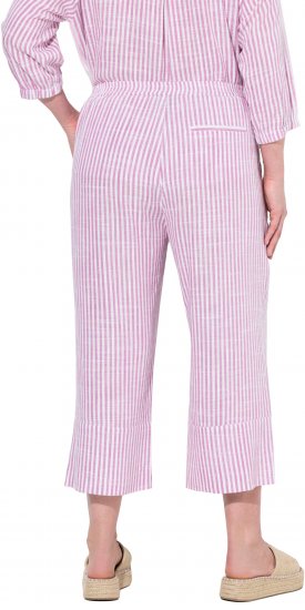 Ulla Popken Coastal Stripe Linen Blend Elastic Waist Culottes Purple - Jeans & Pantalons Femme Grandes Tailles – Plus Size - 