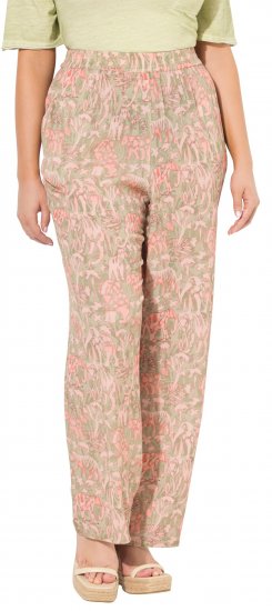 Ulla Popken Safari Print Elastic Waist Pants Green - Jeans & Pantalons Femme Grandes Tailles – Plus Size - 