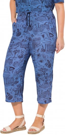 Ulla Popken Italy Print Elastic Waist Culottes Blue - Jeans & Pantalons Femme Grandes Tailles – Plus Size - 