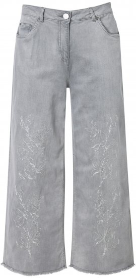 Ulla Popken Embroidered Wide Leg Fringed Hem Jeans Grey - Jeans & Pantalons Femme Grandes Tailles – Plus Size - 