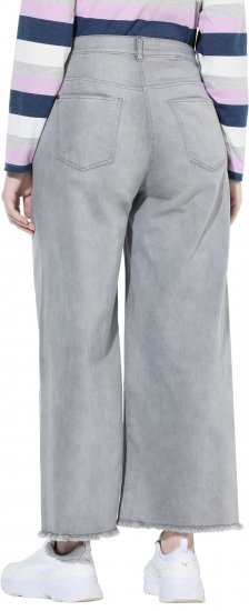 Ulla Popken Embroidered Wide Leg Fringed Hem Jeans Grey - Jeans & Pantalons Femme Grandes Tailles – Plus Size - 