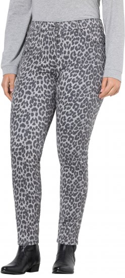 Ulla Popken Slim Leg Leopard Print Stretch Fit Jeans Bright Grey - Jeans & Pantalons Femme Grandes Tailles – Plus Size - 