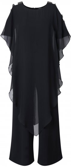 Ulla Popken Layered Chiffon Wrap Jumpsuit Grey - Jeans & Pantalons Femme Grandes Tailles – Plus Size - 