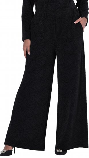 Ulla Popken Wide Leg Elastic Waist Glitter Pants Black - Jeans & Pantalons Femme Grandes Tailles – Plus Size - 