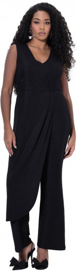 Ulla Popken Draped Sleeveless Glitter Jumpsuit Navy - Jeans & Pantalons Femme Grandes Tailles – Plus Size - 