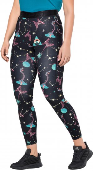 Ulla Popken Quick Drying Celestial Print Sport Leggings Black - Jeans & Pantalons Femme Grandes Tailles – Plus Size - 