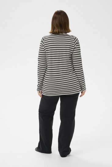 Kaffe Curve Miana Long Sleeve Polo Chalk with Black Stripe - Polos - 