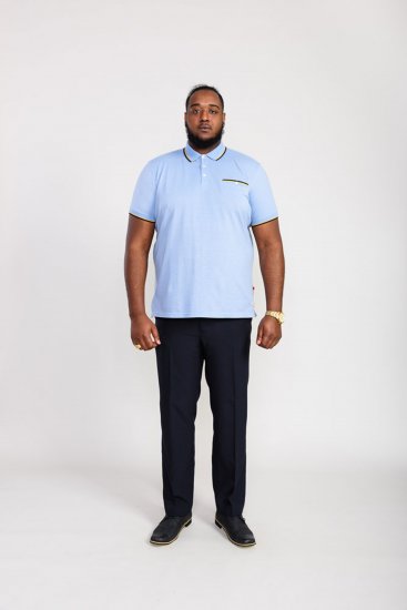 D555 Talbot Pique with Jacquard Collar Polo Shirt Blue - Polos - Polos homme grande taille