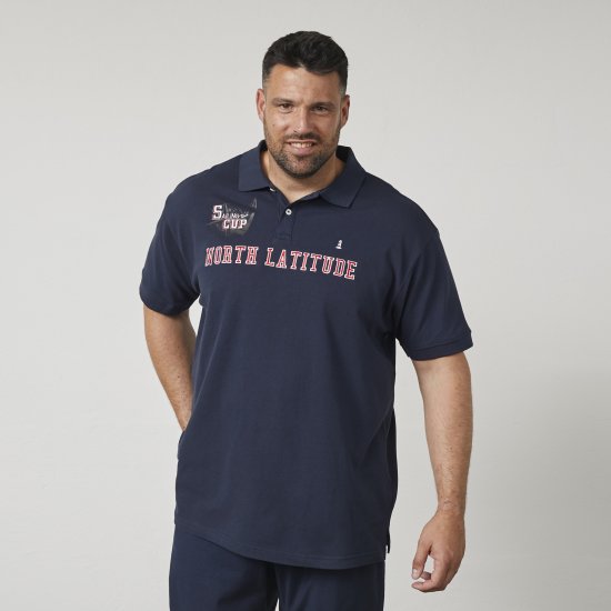 North Latitude 61131 Polo Piqué avec Manches Contrastées et Broderie Bleu Marine - Polos - Polos homme grande taille