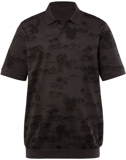 JP1880 Pique with All-over Print Polo Shirt TALL Black - TALL polos - Polos coupe TALL pour hommes grands