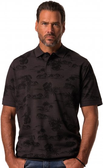 JP1880 Pique with All-over Print Polo Shirt TALL Black - TALL polos - Polos coupe TALL pour hommes grands
