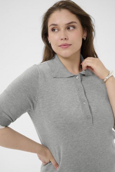 Kaffe Curve Lizzy Contrast Knitted Polo Grey Melange - Polos - 