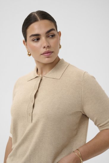 Kaffe Curve Lizzy Contrast Knitted Polo Feather Grey Melange - Polos - 
