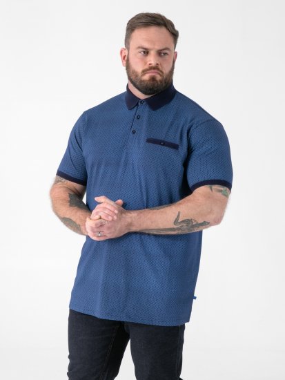 D555 Murray Printed Jacquard Collar & Cuff Short Sleeve Polo Blue - Polos - Polos homme grande taille