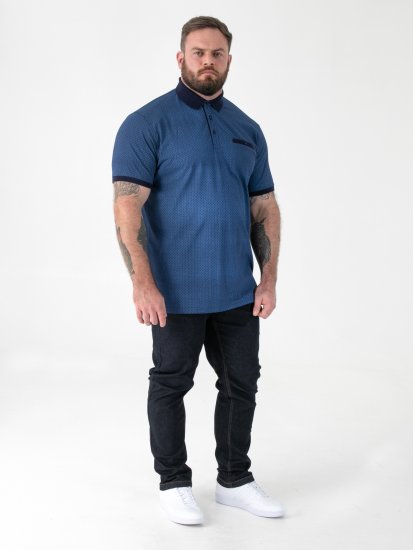 D555 Murray Printed Jacquard Collar & Cuff Short Sleeve Polo Blue - Polos - Polos homme grande taille