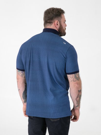 D555 Murray Printed Jacquard Collar & Cuff Short Sleeve Polo Blue - Polos - Polos homme grande taille