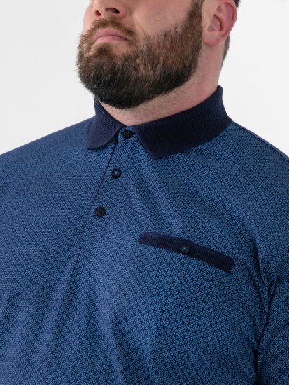D555 Murray Printed Jacquard Collar & Cuff Short Sleeve Polo Blue - Polos - Polos homme grande taille