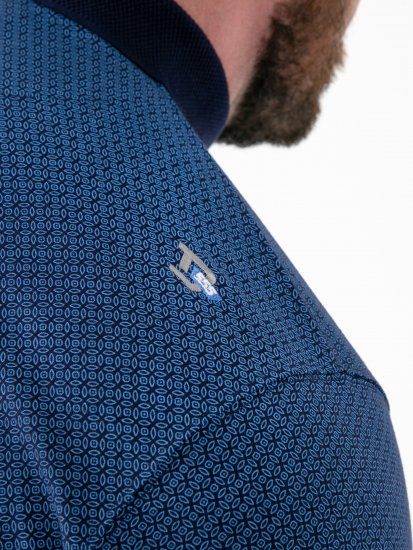 D555 Murray Printed Jacquard Collar & Cuff Short Sleeve Polo Blue - Polos - Polos homme grande taille