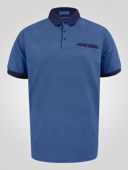 D555 Murray Printed Jacquard Collar & Cuff Short Sleeve Polo Blue - Polos - Polos homme grande taille