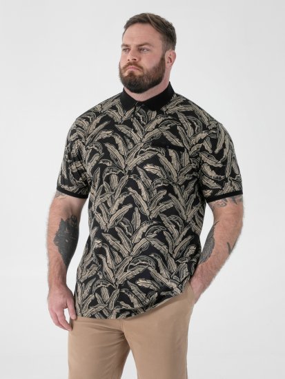 D555 Palmer Leaf Printed Jacquard Collar & Cuff Chest Pocket Polo Black - Polos - Polos homme grande taille
