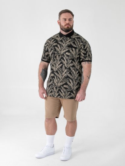 D555 Palmer Leaf Printed Jacquard Collar & Cuff Chest Pocket Polo Black - Polos - Polos homme grande taille