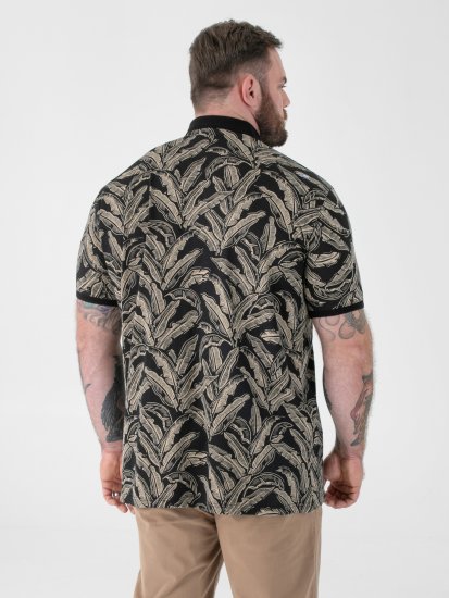 D555 Palmer Leaf Printed Jacquard Collar & Cuff Chest Pocket Polo Black - Polos - Polos homme grande taille