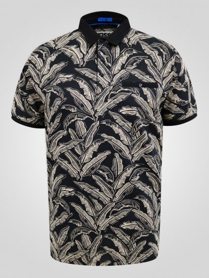 D555 Palmer Leaf Printed Jacquard Collar & Cuff Chest Pocket Polo Black - Polos - Polos homme grande taille