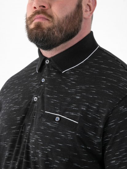 D555 Murphy Jacquard Collar And Cuff With Chest Pocket Polo Black - Polos - Polos homme grande taille