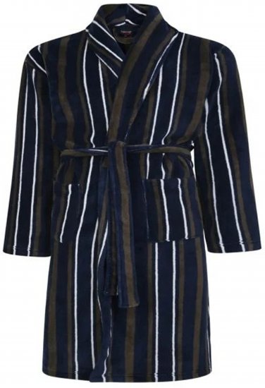 Espionage PJ149 Striped Fleece Gown Navy/Charcoal - Peignoirs/serviettes de bain - Peignoirs grande taille pour hommes